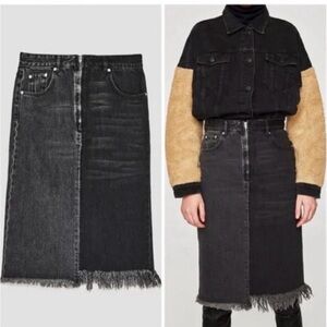 Zara Black and Gray Midi Skirt